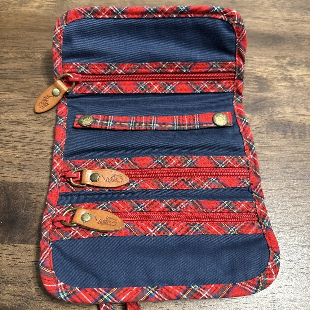 Vintage Polo Ralph Lauren Tartan Plaid Jewelry Travel Roll Tie Case Bag